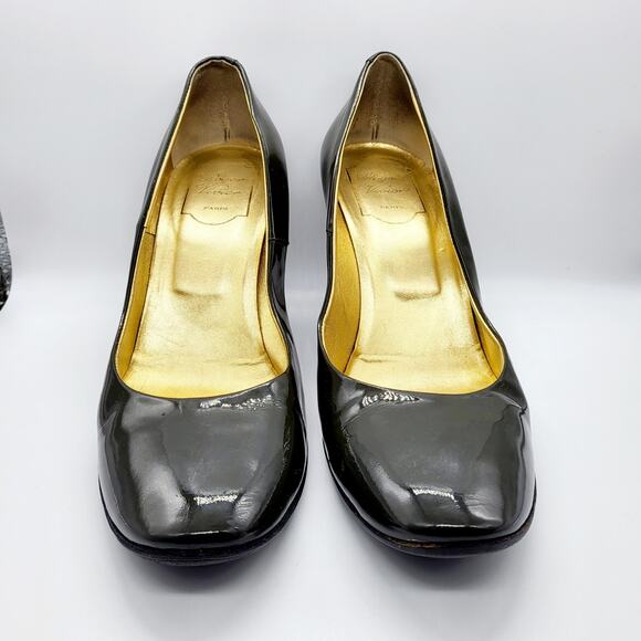 ROGER VIVIER Forrest Green Gold Patent Leather Heel Made in Italy Sz 39.5 US 8.5 - Picture 2 of 13